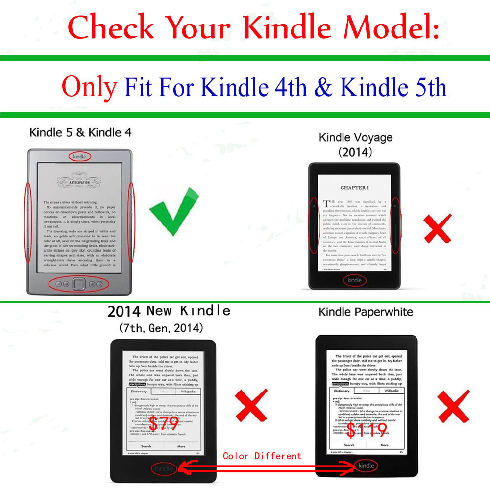 6" Leather Case Drop-Proof Protective Cover Magnetic Shell for Kindle 4 /Kindle 5 (Model D01100) - Image 6