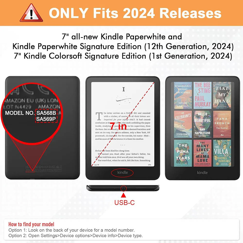 7" Soft TPU Shell Leather Case Drop-Proof Protective Cover for 2024 Kindle Paperwhite 12th - Image 5