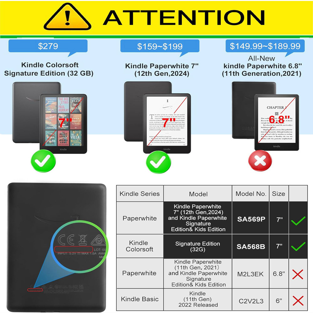 7" Leather Case Drop-Proof Protective Cover with Hand Strap for Kindle Colorsoft (Model SA569P) - Image 6