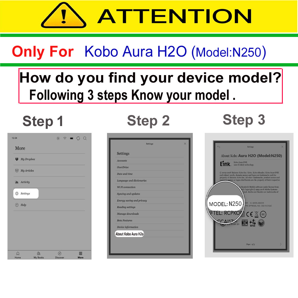 6.8" Flip Leather Case Drop-Proof Protective Cover for Kobo Aura H2O (Model N250) First Generation - Image 7