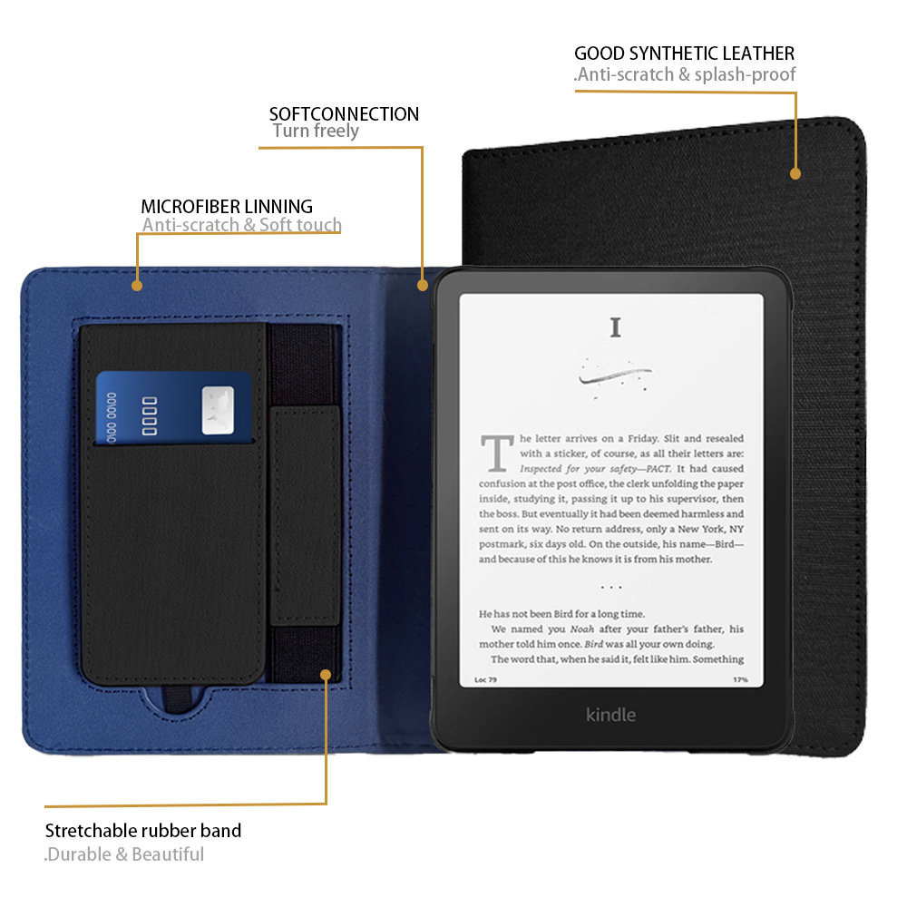 7" Leather Case Drop-Proof Protective Cover with Hand Strap for Kindle Colorsoft (Model SA569P) - Image 5