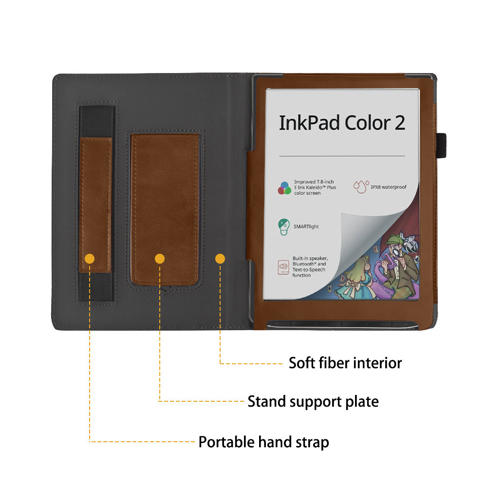 Premium 7.8" E-Reader Leather Case with Magnetic Hand Strap Cover for Pocketbook InkPad Color 2/3 PB743 - Image 5
