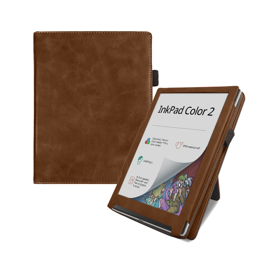 Premium 7.8" E-Reader Leather Case with Magnetic Hand Strap Cover for Pocketbook InkPad Color 2/3 PB743