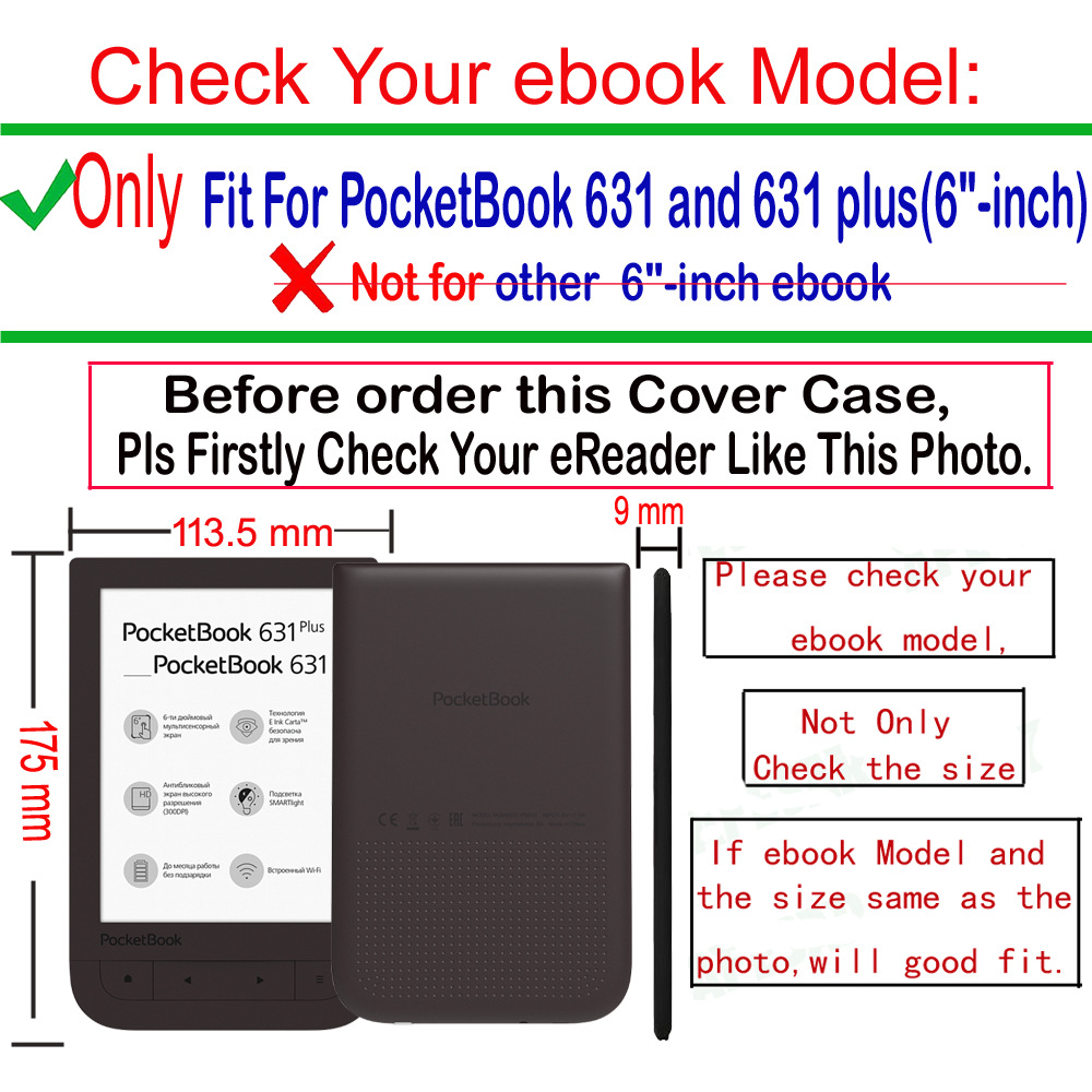 Tablet Case E-book Reader Cover with Magnetic Closure for Pocketbook Touch HD1/ HD2 PB631 - Image 6