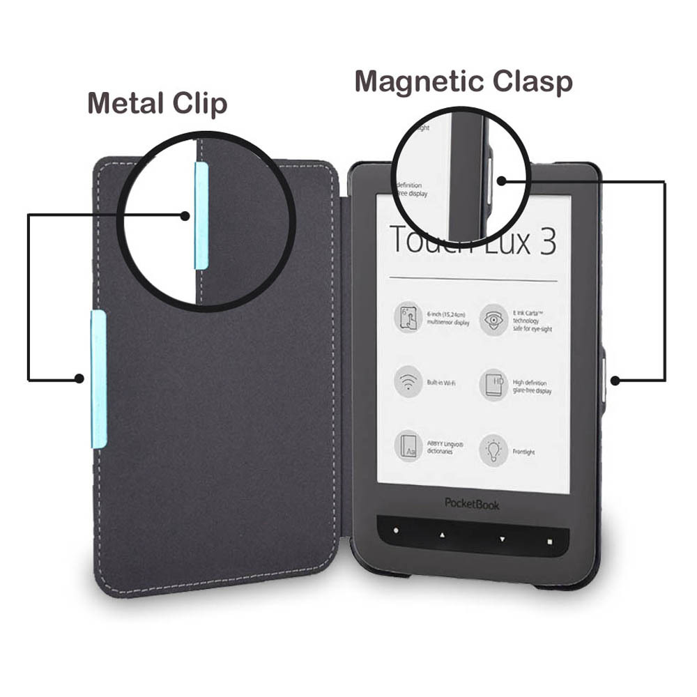 Slim Tablet Case E-reader Cover with Magnetic Closure for Pocketbook 626/624 Touch Lux 3 - Image 2