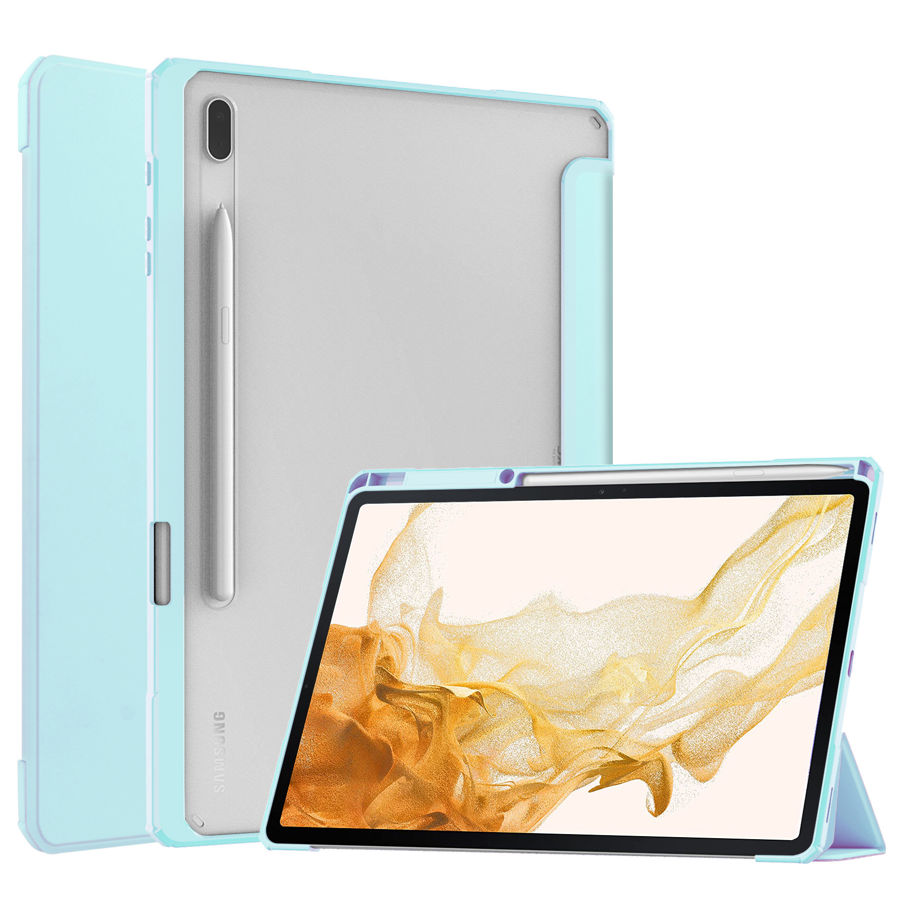 12.4" Tri-Fold Case with Pen Holder Magnetic Cover Clear Acrylic Protective Shell for Samsung Galaxy Tab S7 plus / T970/ T975 - Image 11