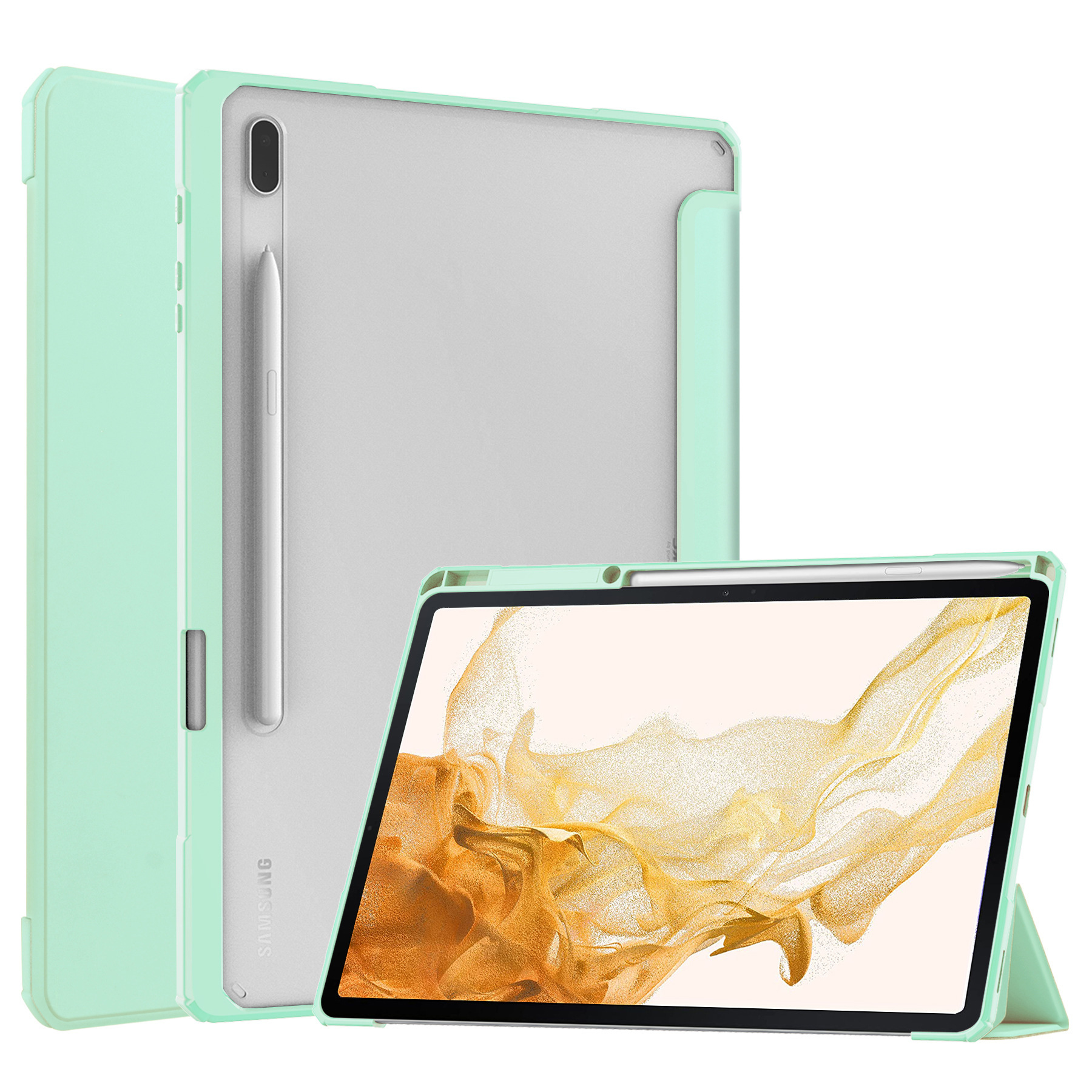 12.4" Tri-Fold Case with Pen Holder Magnetic Cover Clear Acrylic Protective Shell for Samsung Galaxy Tab S7 plus / T970/ T975 - Image 6