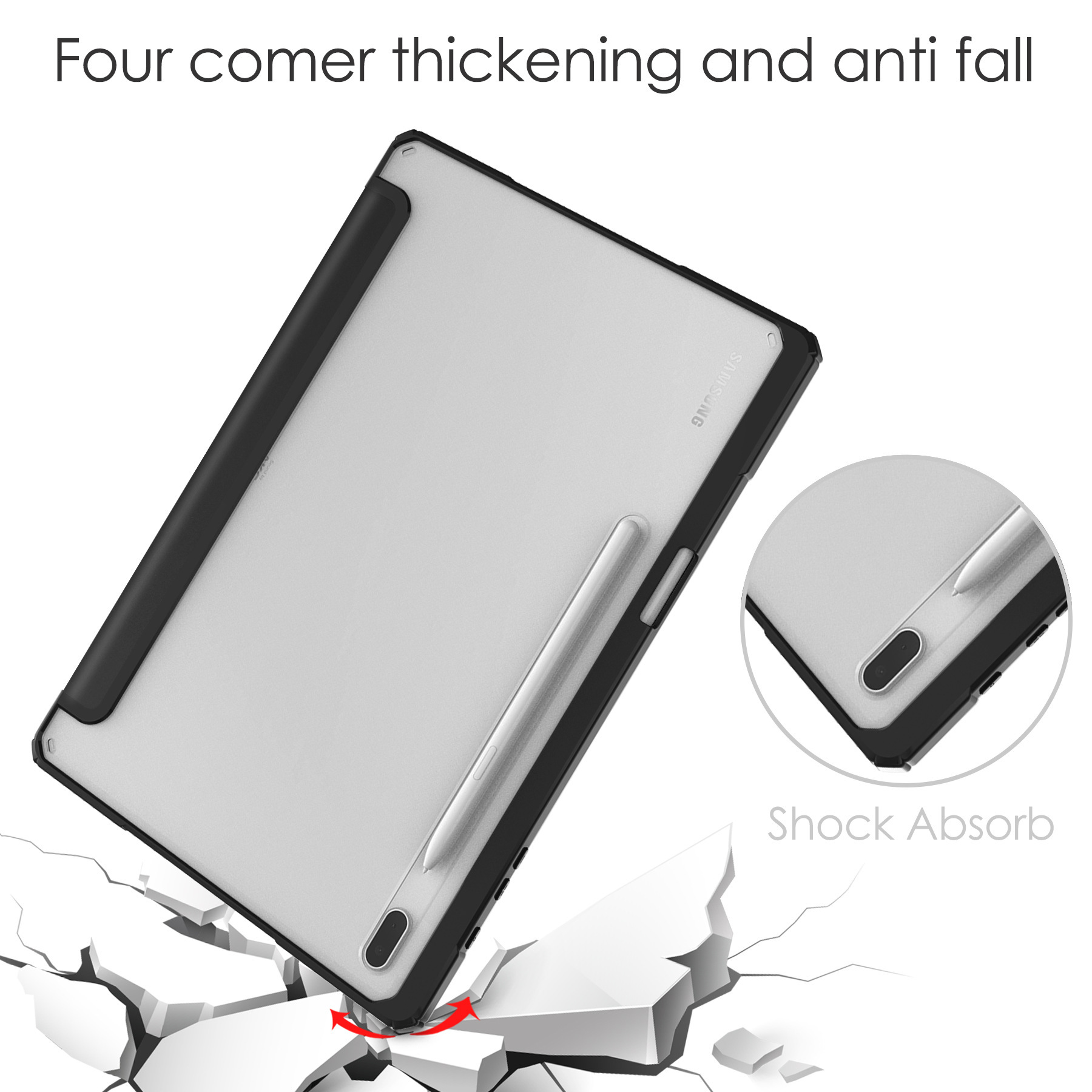 12.4" Tri-Fold Case with Pen Holder Magnetic Cover Clear Acrylic Protective Shell for Samsung Galaxy Tab S7 plus / T970/ T975 - Image 3