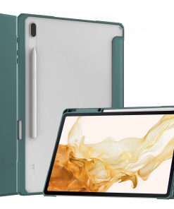 12.4" Tri-Fold Case with Pen Holder Magnetic Cover Clear Acrylic Protective Shell for Samsung Galaxy Tab S7 FE/ T730/ T735