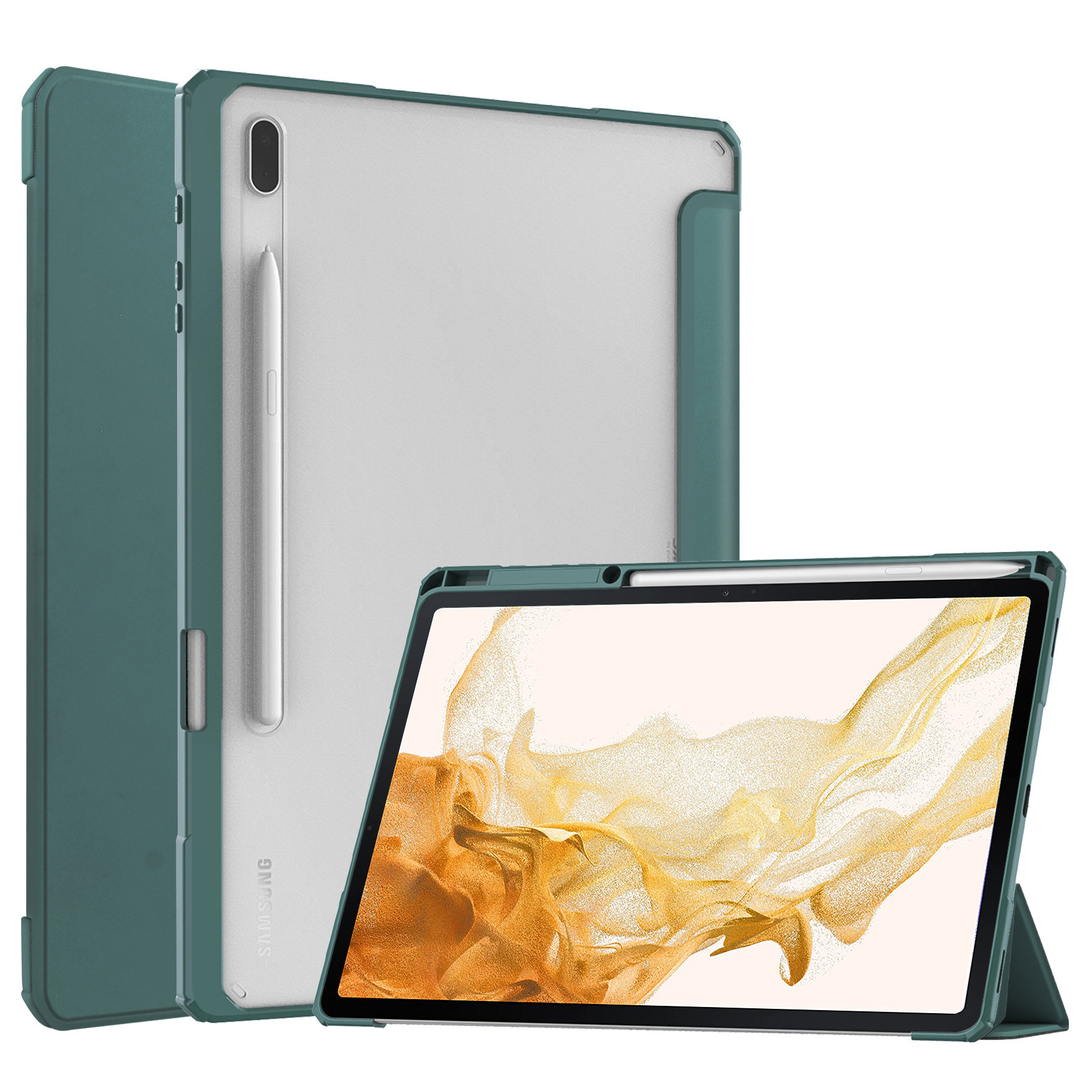 12.4" Tri-Fold Case with Pen Holder Magnetic Cover Clear Acrylic Protective Shell for Samsung Galaxy Tab S7 plus / T970/ T975 - Image 7
