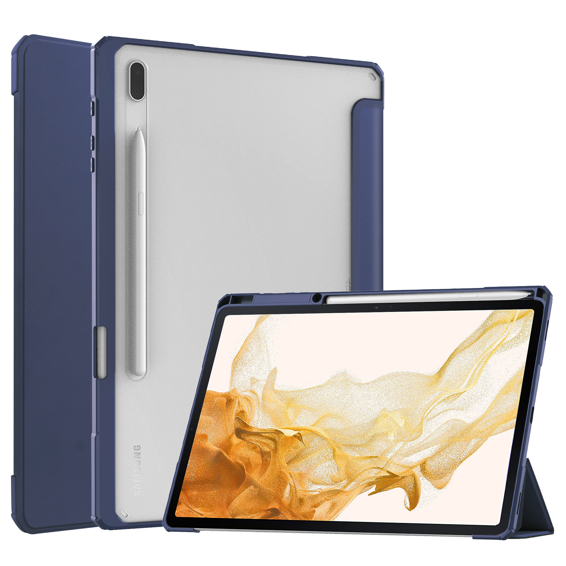 12.4" Tri-Fold Case with Pen Holder Magnetic Cover Clear Acrylic Protective Shell for Samsung Galaxy Tab S7 plus / T970/ T975 - Image 8