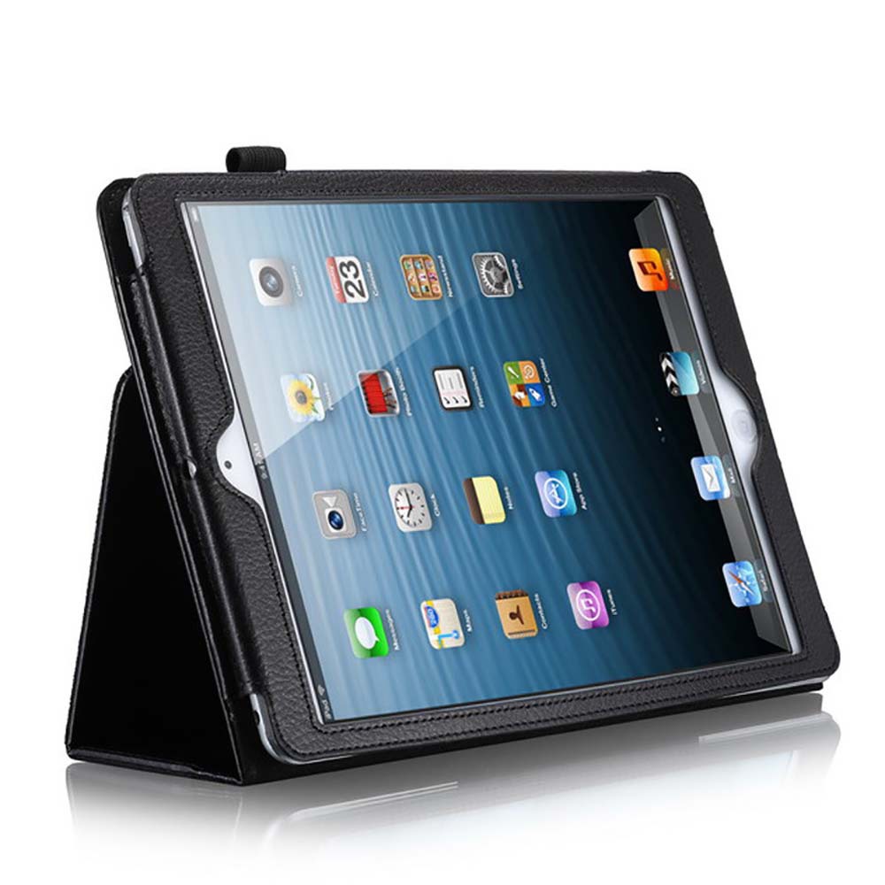 9.7" Two-Fold Stand Case Grained Leather Shell Drop-Proof Protective Cover for Apple iPad 5 (Model A1822 A1823)